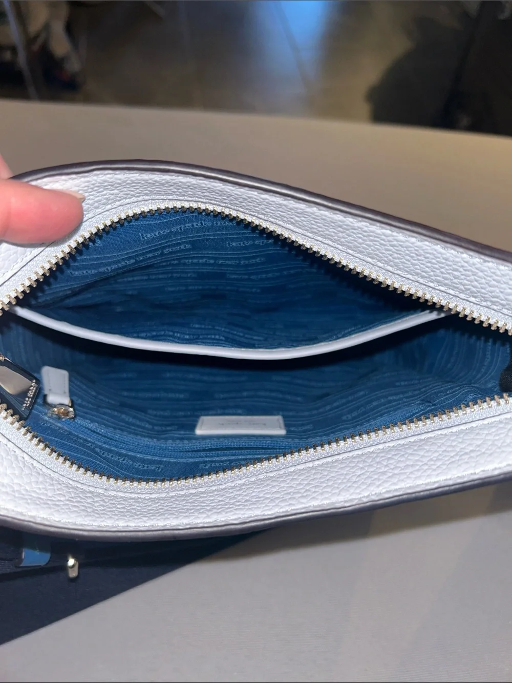Kate Spade Blue two-toned Leather Crossbody Messenger Bag with Branded Strap